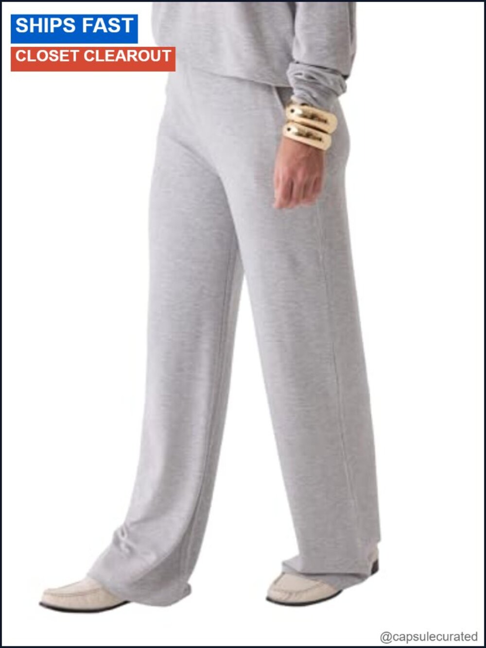 French Terry Wide Leg Pull On Pants Relaxed Silhouette